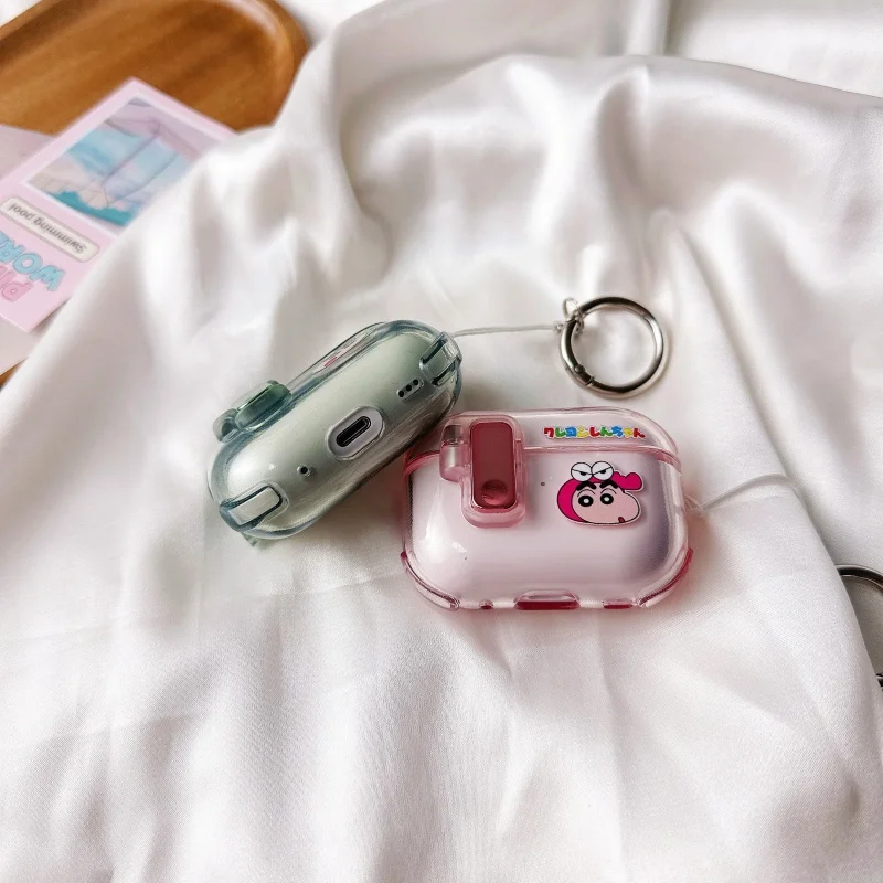ترتد تلوين شين تشان حقيبة سماعة الاذن قلادة ل AirPods برو 2nd الجيل 4 1 2 3 غطاء لطيف شينشان واقية سماعة