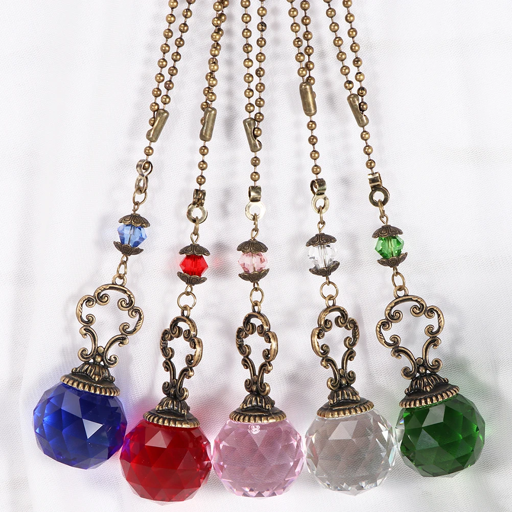 

2Pcs Crystal Ball Pendant 30mm Red Chandelier Decor Ceiling Fan Pull Chain Extender for Light Furniture Home Bar Cafe