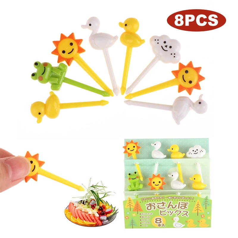 

1set Animal Fruit Fork Set Cartoon Mini Kids Snack Cake Dessert Food Stick Toothpick Pick Cake Bento Tableware Child