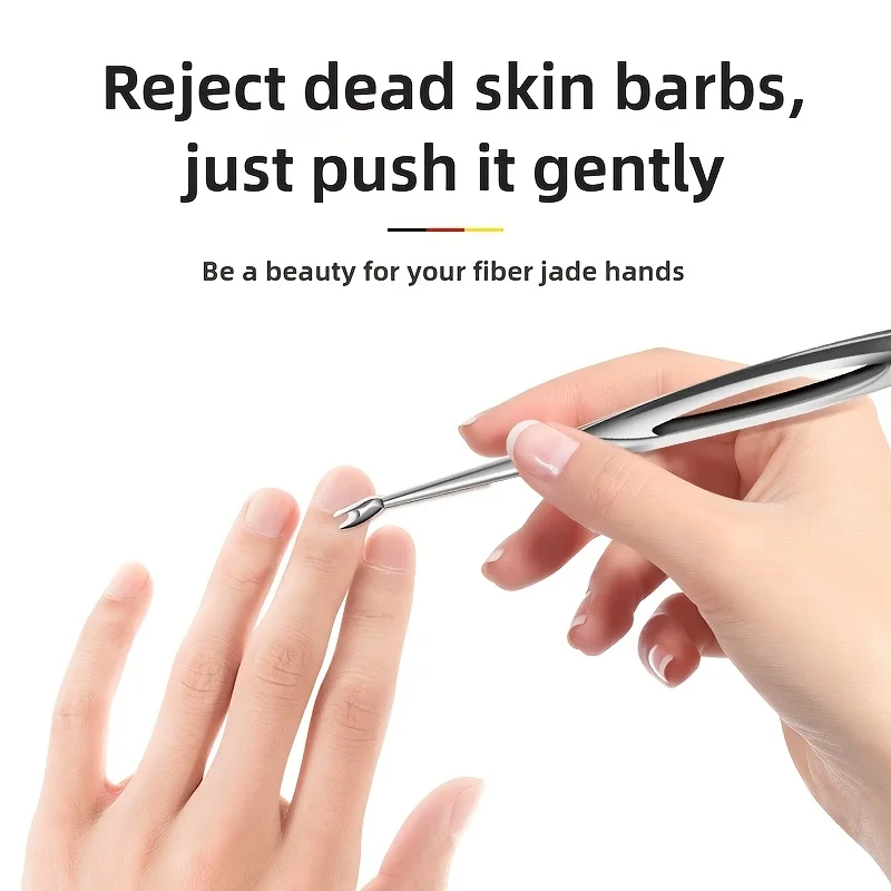 Professional Stainless Steel Cuticle Pusher with Thick Handle - V-Shaped Blade for Precise Dead Light Beige Removal
