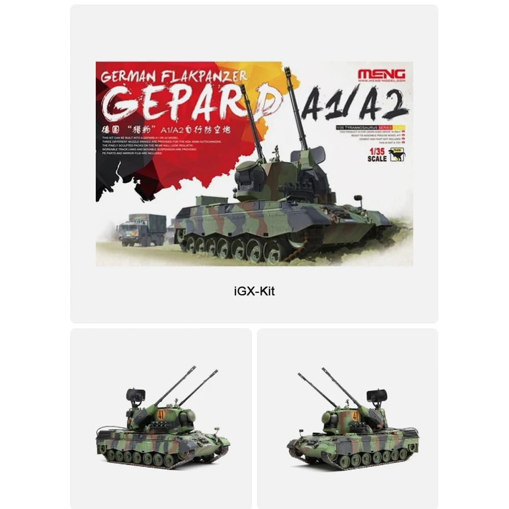 Meng TS-030 1:35 Scale German Flakpanzer Gepard A1 A2 SPG Self Propelled Gun Vehicle Plastic Assembly Model Building Kit