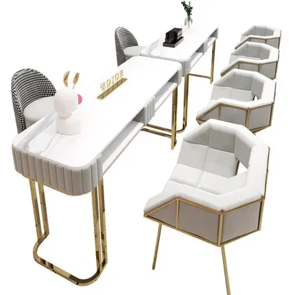 

Modern Manicure Table And Chair Set Combination Simple Marble Double-layer Beauty Shop Table Double