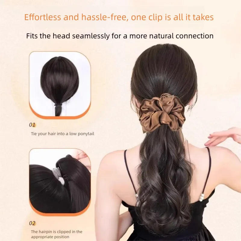 LUPU الاصطناعية طويلة متموجة مجعد مخلب ذيل حصان مع Bowknot دبوس الشعر كليب في ذيل الشعر التمديد الاصطناعية ذيل حصان الشعر للنساء #4