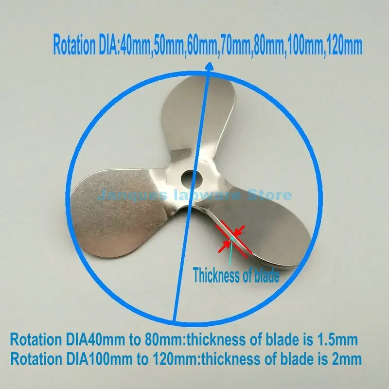 Imagem -05 - Três Folha tipo Agitador Diâmetro da pá 4cm a 12cm Laboratório Agitando Lâmina Adequado para Materiais Finos 1pc Aço Inoxidável 304