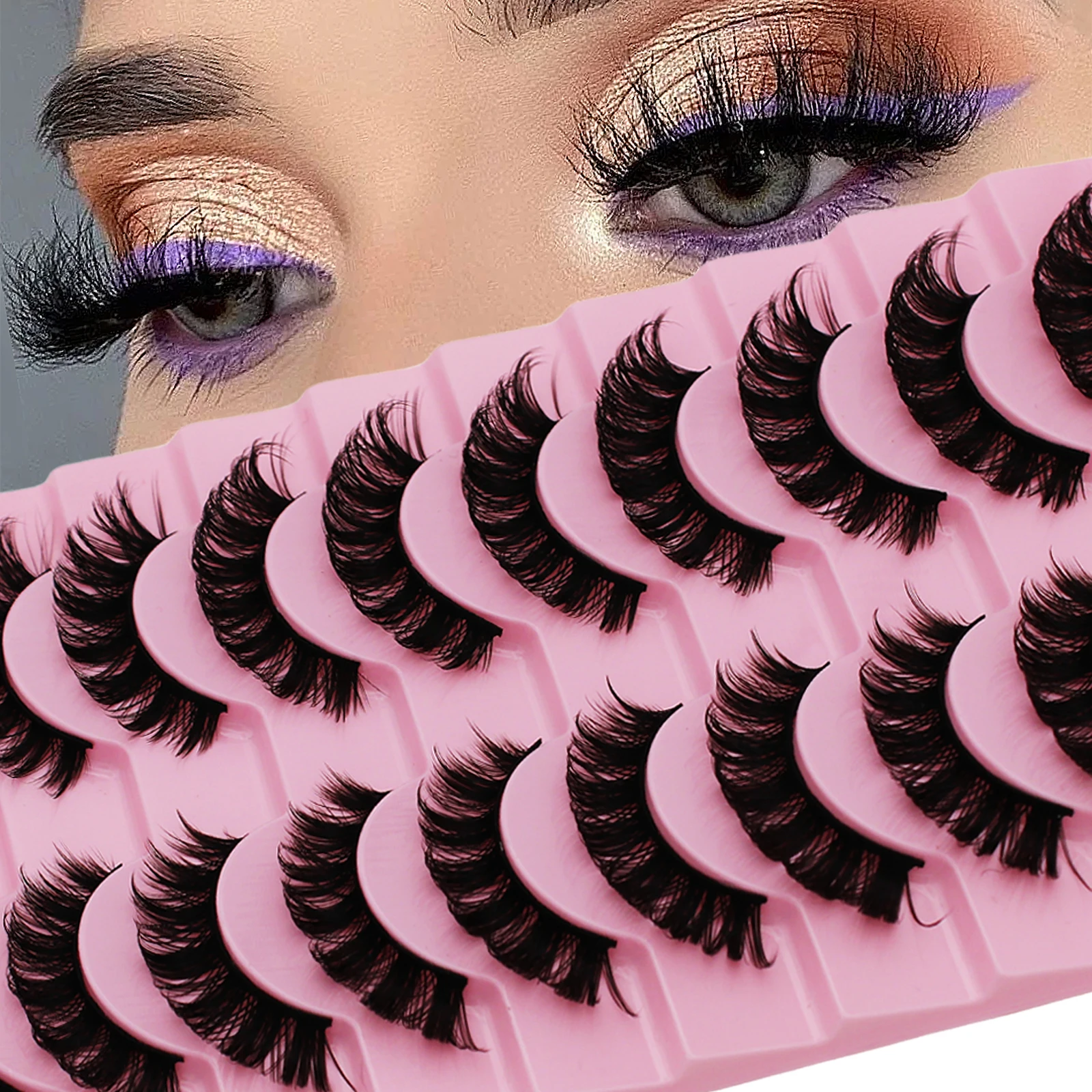 10 Pairs DD Curl Russian Strip Lashes Fluffy Volume False Eyelashes DD Curl Dramatic Messy Faux Mink Make Up Fake Lashes
