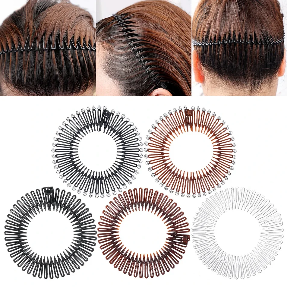 Plastic Full Circle Stretch Flexible Comb Teeth Headband Hair Hoop Band Clip Hairband for Face Wash Fixed Hair Accessories Gift