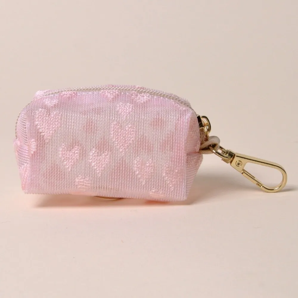 Lace Mesh Poop Bag Dispenser Keychain Clip Portable Poop Bag Holder Zipper Closure Mini Size Dog Poop Bag Pouch Outdoor Walking