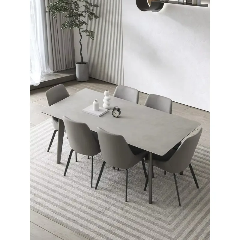 Factory Direct Compatible WithGrey Rock Slab Dining Table Rectangular Household Stainless Steel Dining Table