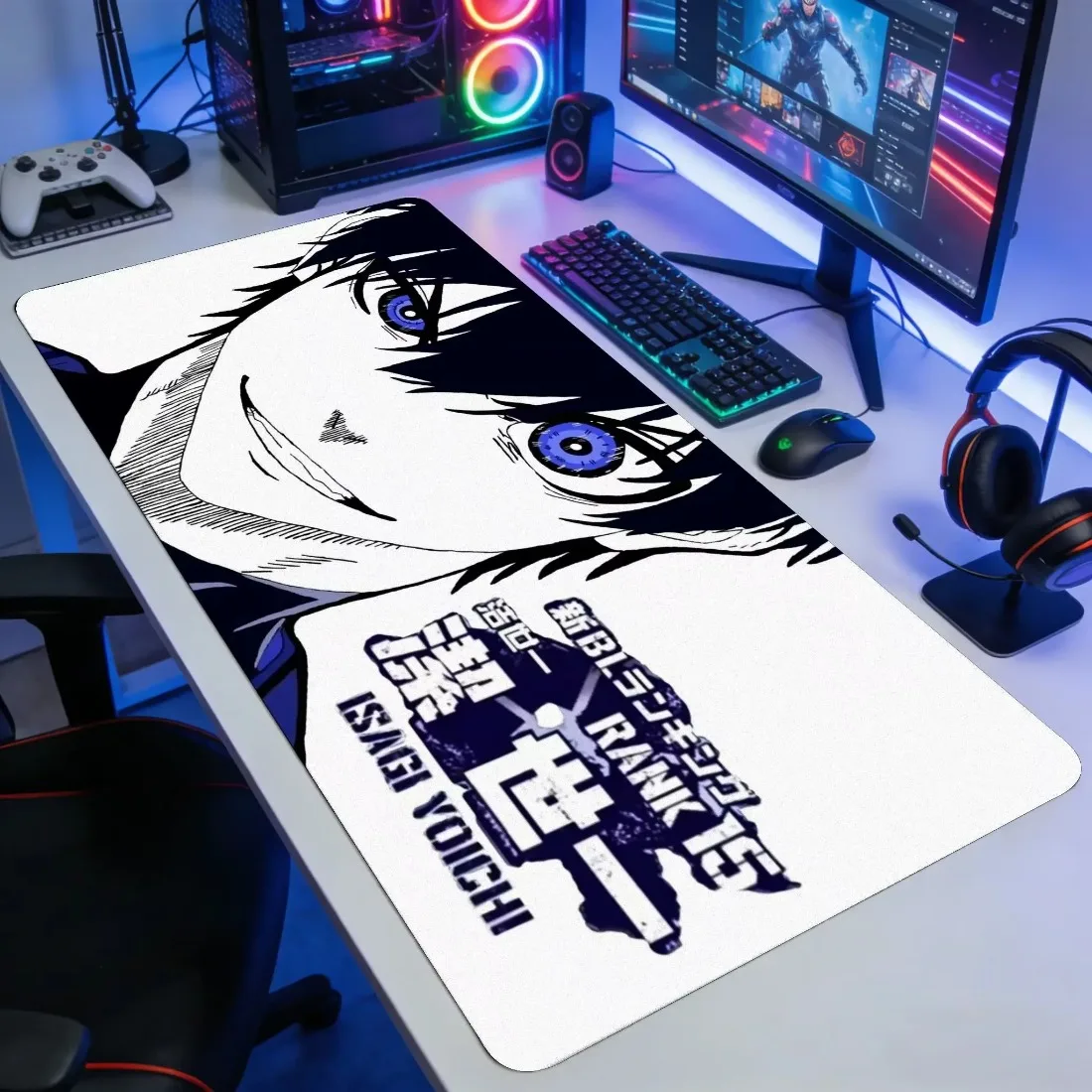 CIFBUY Blue Lock Anime Soccer Character Desk Mat, Non Slip Rubber Base Mouse Pad for Gaming Desk Bedroom Offic