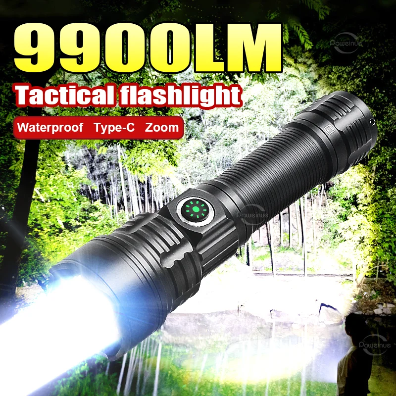 

NEW 9900LM Tactical High Power Led Flashlights Portable Rechargeable led Lamp Telescopic Zoom Torch Outdoor Waterproof Lantern