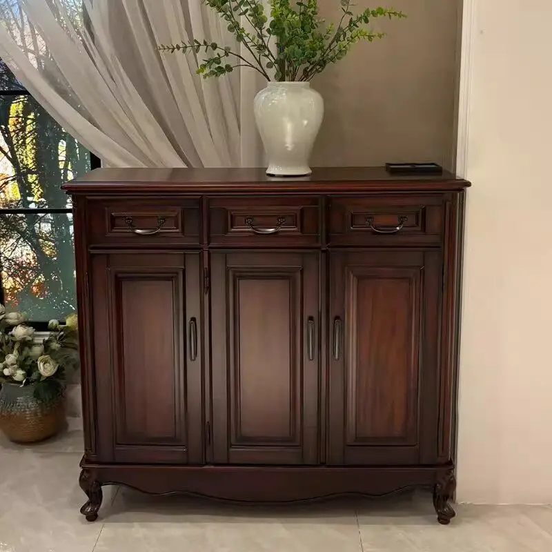 American solid wood shoe cabinet, country retro style entrance partition, living room balcony storage cabinet, three-door classi