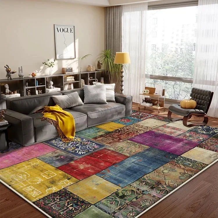 Vintage Boho Used for Living Room Patchwork Carpets Geometric Non-slip Washable Bedroom Decoration Mat Soft Easy Clean Study Rug