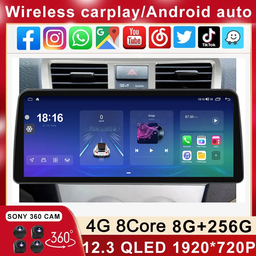 

12.3 Inch 1920*720 QLED For Toyota Vios Yaris 2007-2012 Android 13 Car Video Multimedia Player Stereo Head Unit Carplay Auto SWC