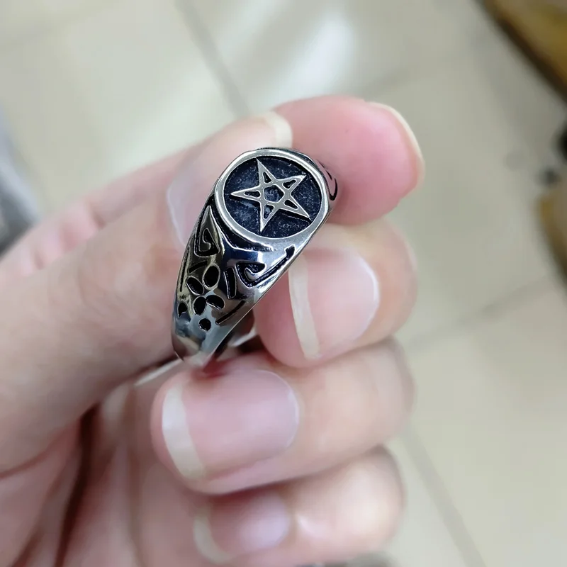 Male 2022 Sigil of Lucifer Satanic Seal of Satan Baphomet Signet Stainless Steel Pentagram Ring Pagan Jewelry for Men Women