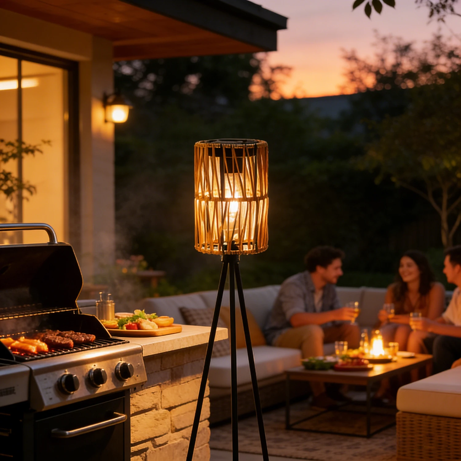 A Handmade Rattan Solar-Powered Floor Lamp, No Need for Electricity, for Outdoor Patio, Garden Decoration, Path Decoration, and Holiday Atmosphere Setup