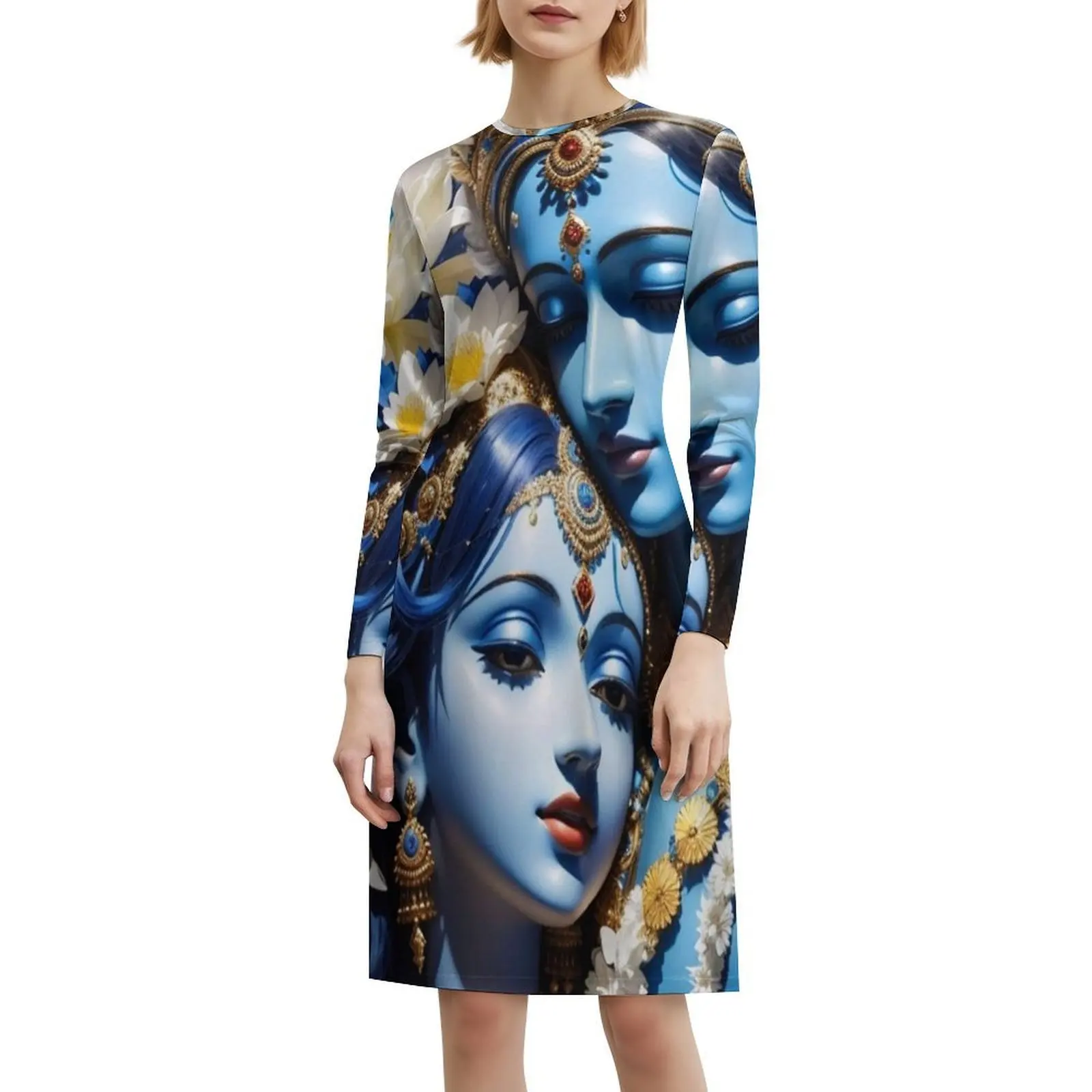 فستان Radha Krishna بوهيمي بدون أكمام للنساء مطبوع فساتين حفلات الشاطئ Radha Krishna Divine Mother Godless فستان نسائي #6