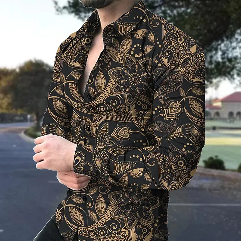 Fashion Men\'s Shirt Novelty Lapel Long Sleeves Casual Street Party Spring Summer Quality Material Plus Size 2023