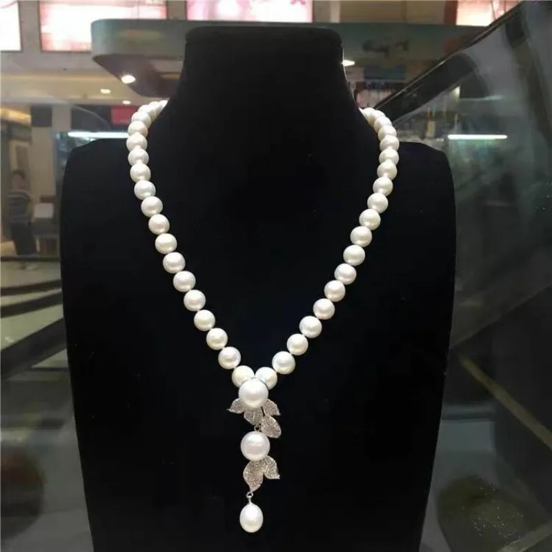 

Classic 9 - 10mm Natural South Sea Round White Women's Pearl Necklace Pendant 18 Inches 925 Silver