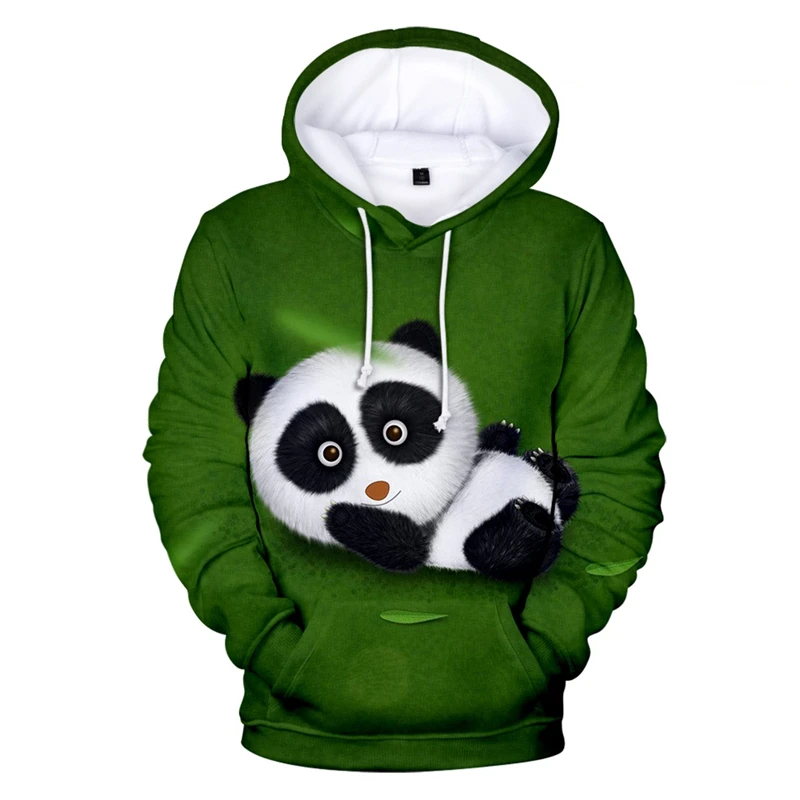 Hoodie pria lengan panjang, Hoodie motif kartun Panda, pullover kasual longgar, pakaian jalanan 3D