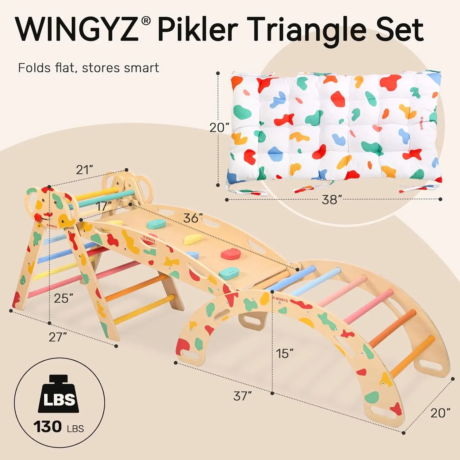 WINGYZ Pikler Triangle Set, Montessori Foldable 8-in-1 Jungle Gym & Reversible Animal Slide, Patent-Protected Climbing Set, Safe