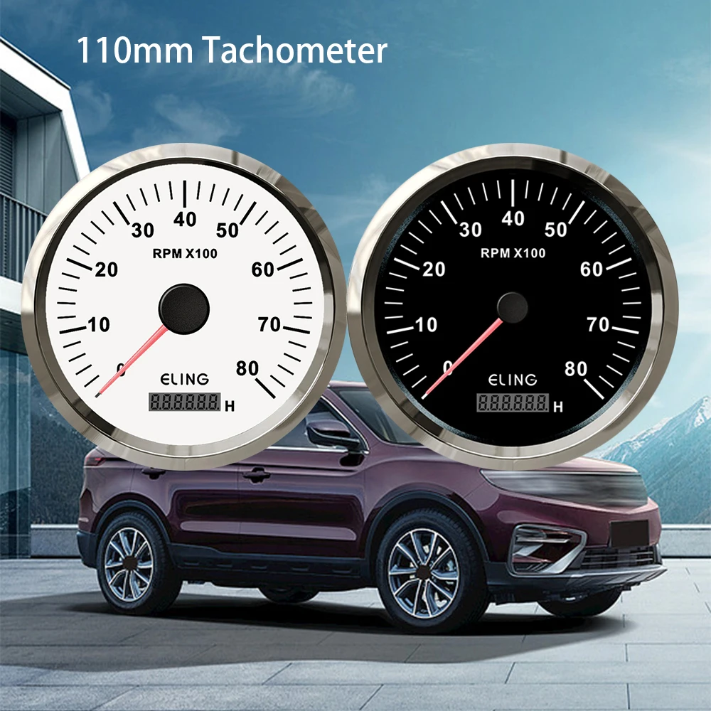

RHAXEL 110 мм тахометр двигателя 0-8000 об/мин подвесной тахометр об/мин с счетчиком часов для бензинового двигателя 12 В 24 В с подсветкой
