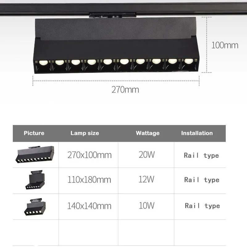 Imagem -05 - Dimmable Led Spotlight Track Rail Light Lâmpadas de Teto Embutidas Branco Corpo Preto Lojas Iluminação Interior 8w 10w 12w 20w