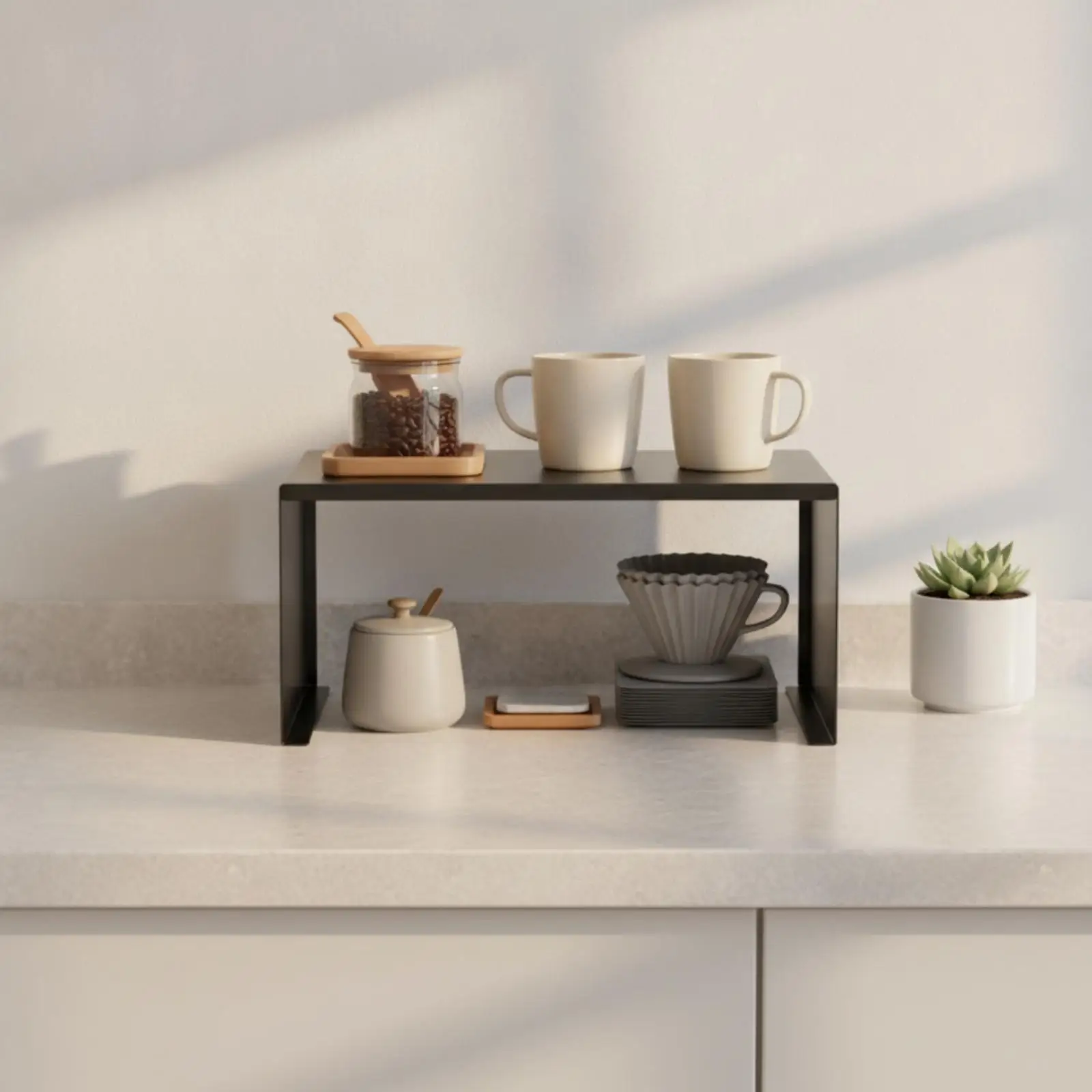 Stainless Steel Kitchen Shelf Rack with Open Design for Coffee Mugs Spice Jars Stackable Storage