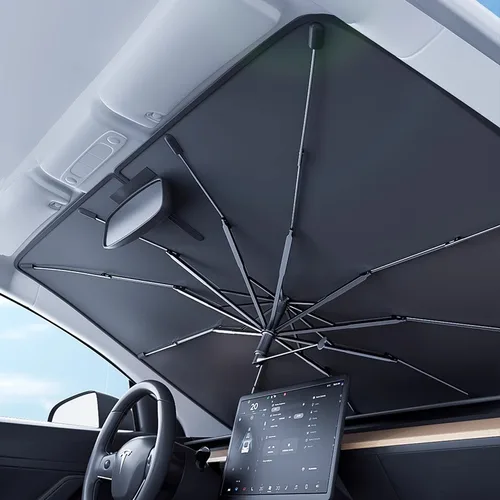 Imagen 1 del producto Parasol para parabrisas de coche con rotación de 360°, mango flexible, protección UV y aislamiento térmico.
