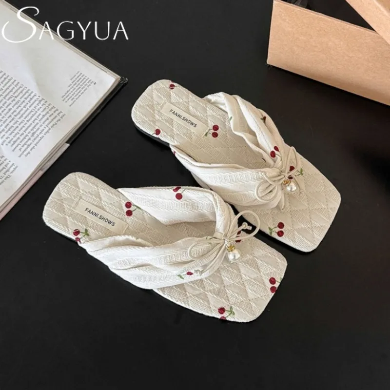 

Bow Casual Slippers Clip Toe Flats Women Sandals Square Toe Flip Flops Shoes Woman 2025 Trend Summer Comfort Dress Slides Mujer