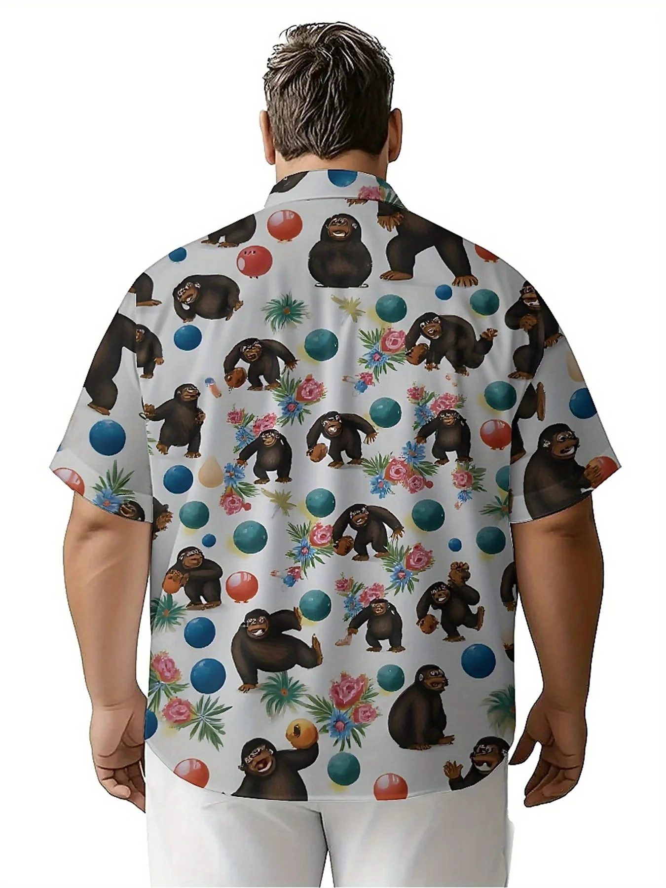 Men's Plus Size Hawaiian Shirts Monkey Theme Pattern, Button Up Shirts, Unisex Casual Clothing, Summer Tops
