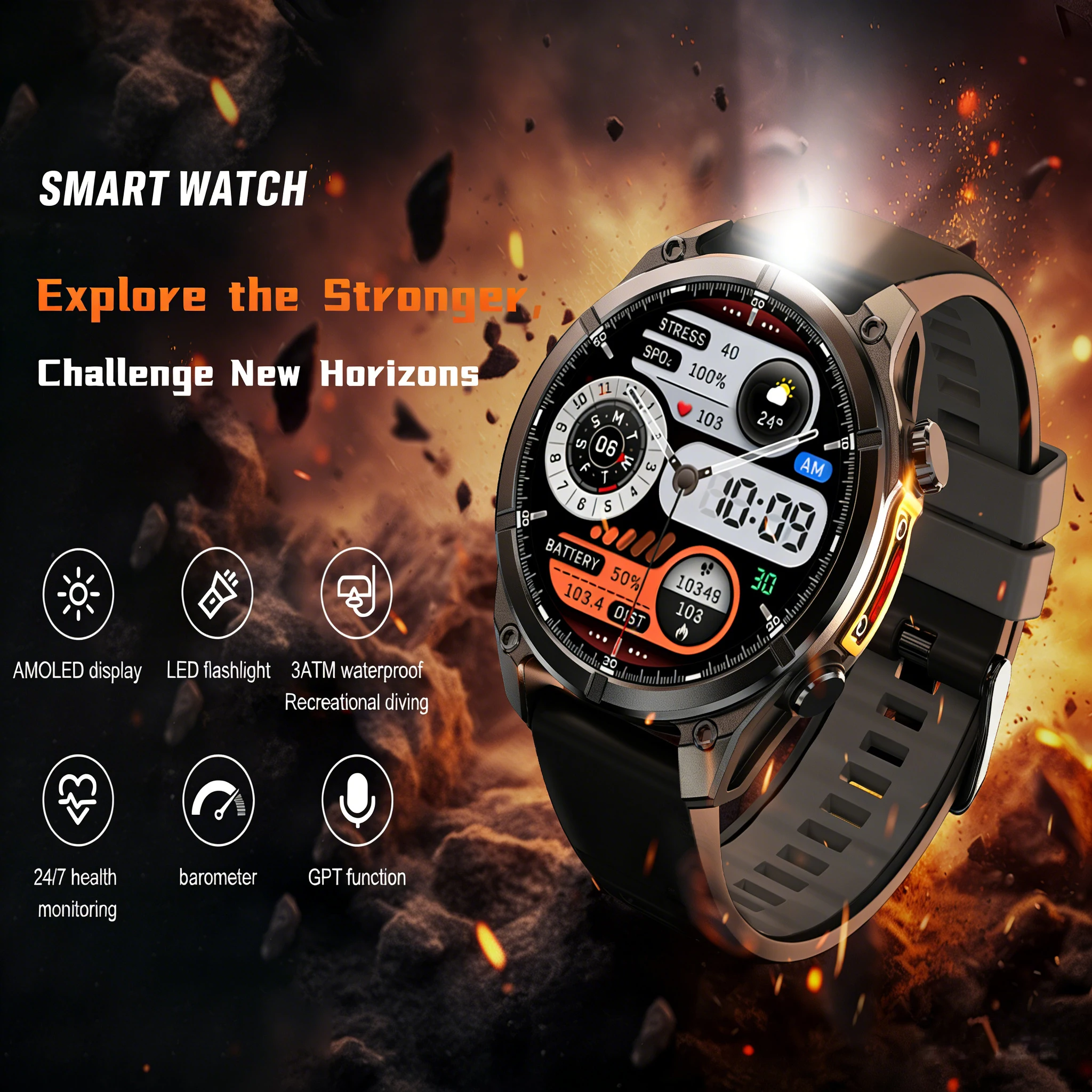 2026 HD300 Smart Watch, AMOLED Screen, Bluetooth 5.4 Call, AI Assistant, Waterproof Health Monitoring, Diving Smartwatch