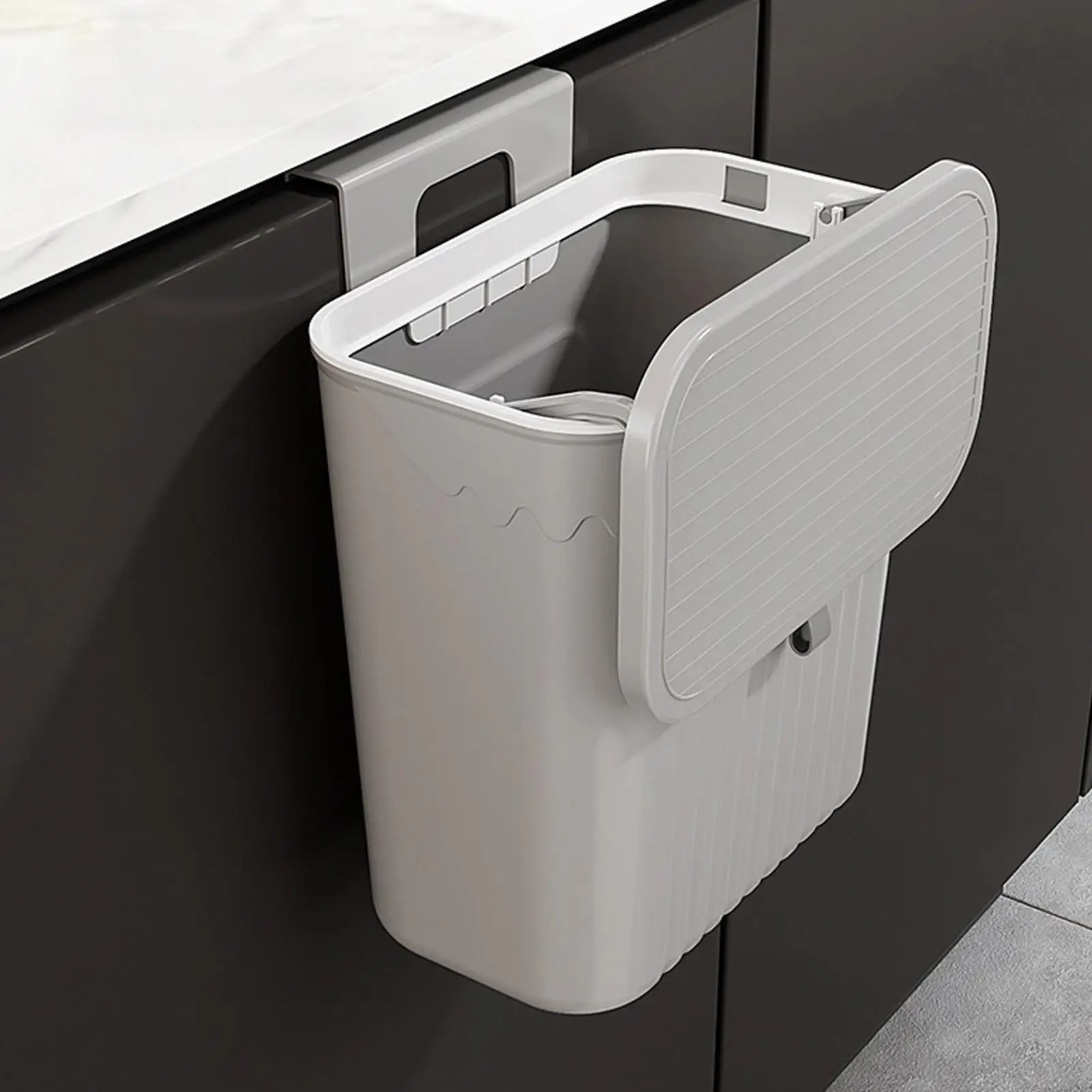 Hanging Trash Can with Lid No Drill Space Saving Kitchen Garbage Bin Under Cabinet/Sink Trash Container, Easy Mount Bathroom