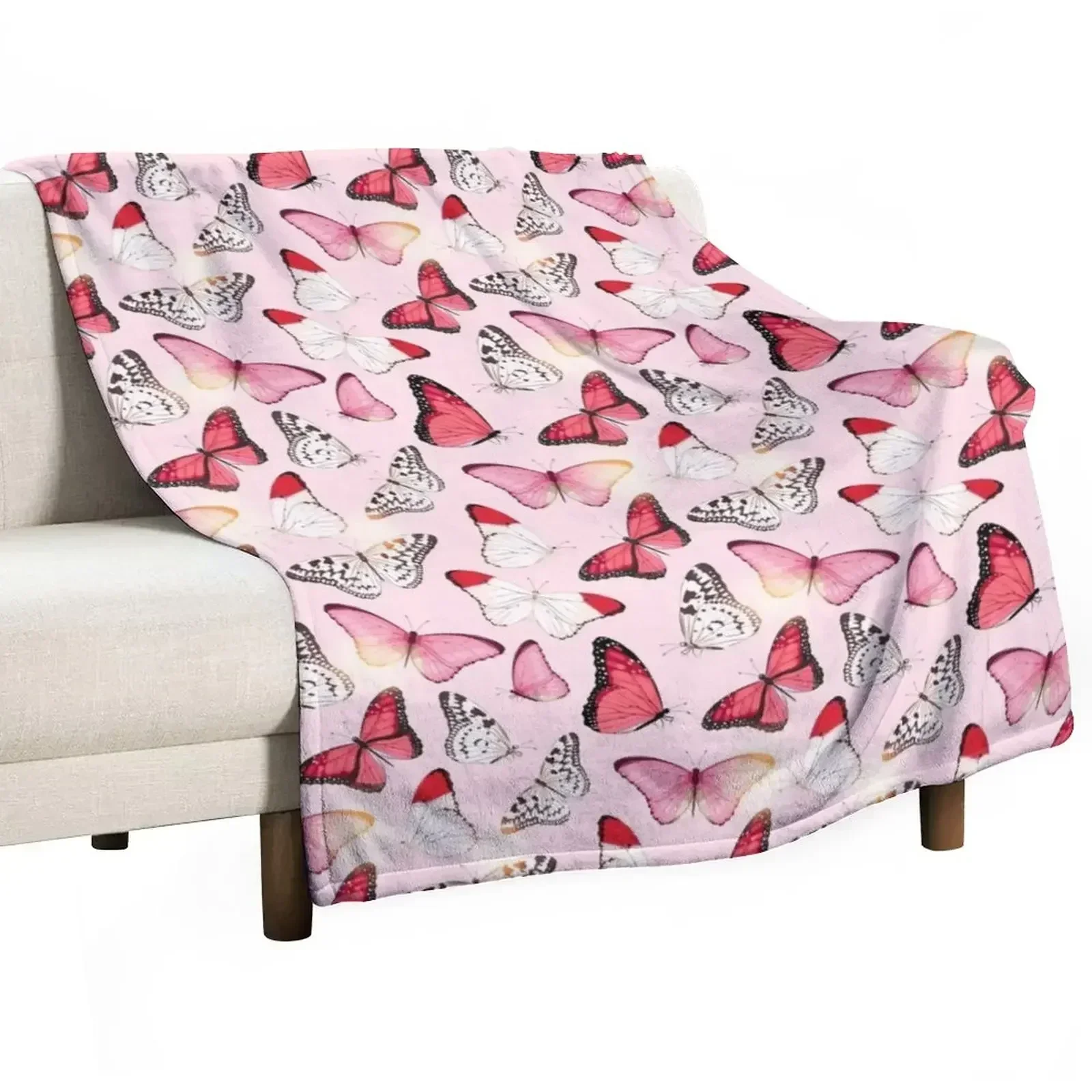 

Pretty Pink Butterflies Throw Blanket Thins warm for winter Hairy Blankets