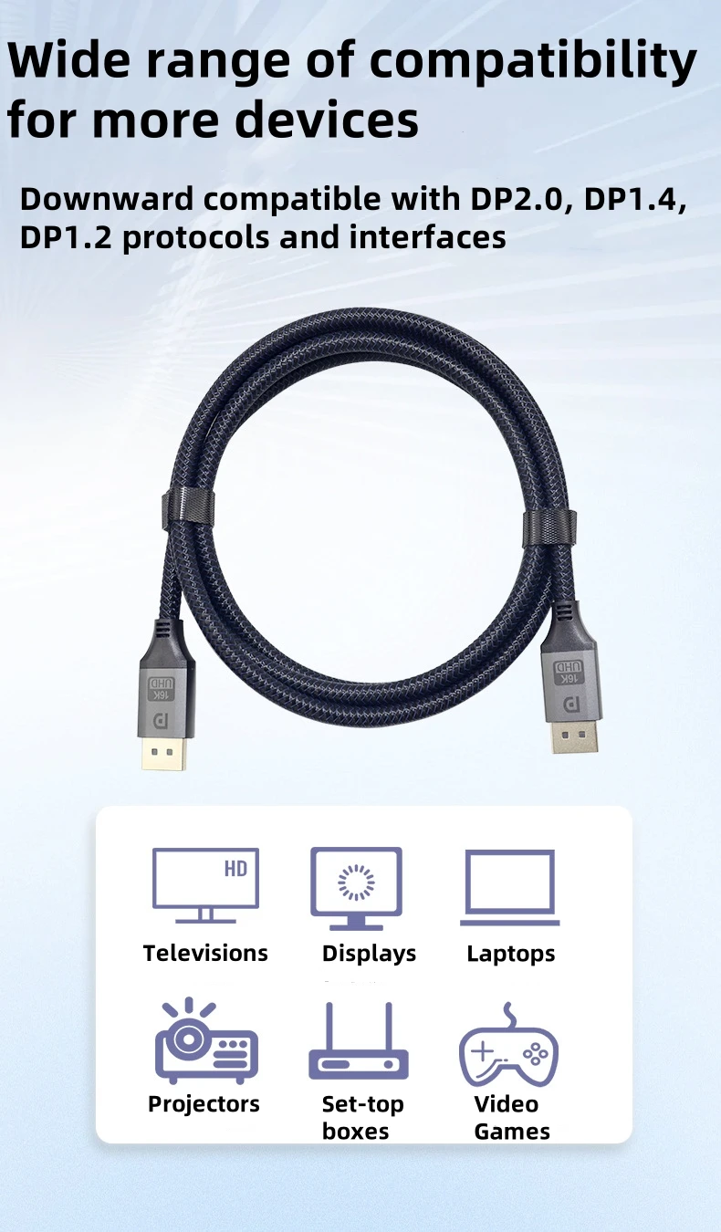 Displayport Cable 16K 8K Video Audio Cable for Xiaomi TV Box PC Laptop Monitor Video Game DP Cable DisplayPort Gaming Cable