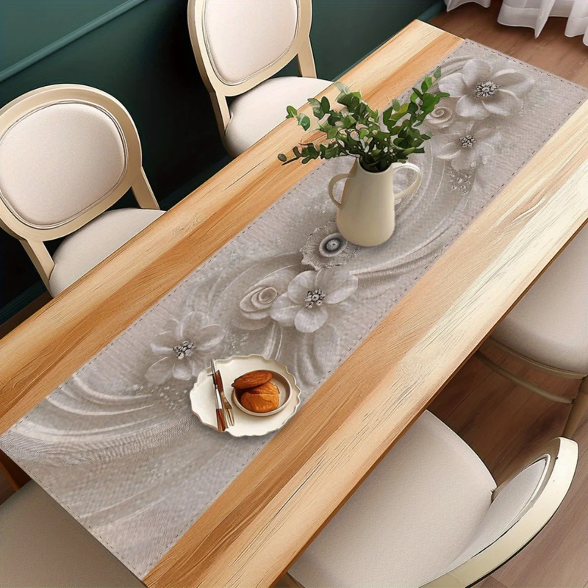 White 3D Rhinestone Table Runner 4