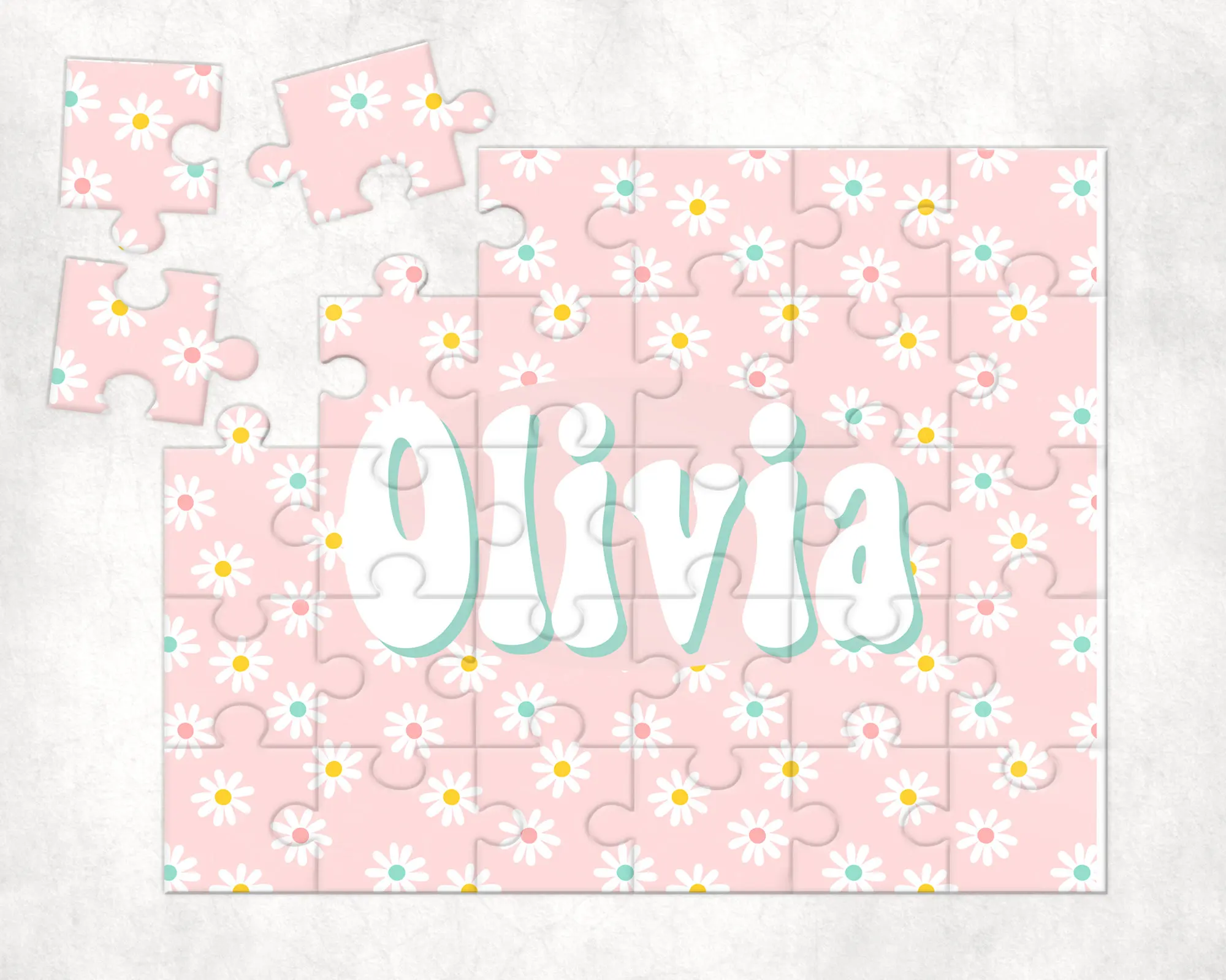 

25*20 см на заказ Groovy Daisy Print имя для девочек головоломка пасхальная корзина костюм для кролика пасхальный подарок, пазлы на заказ 5*6 шт. с именем