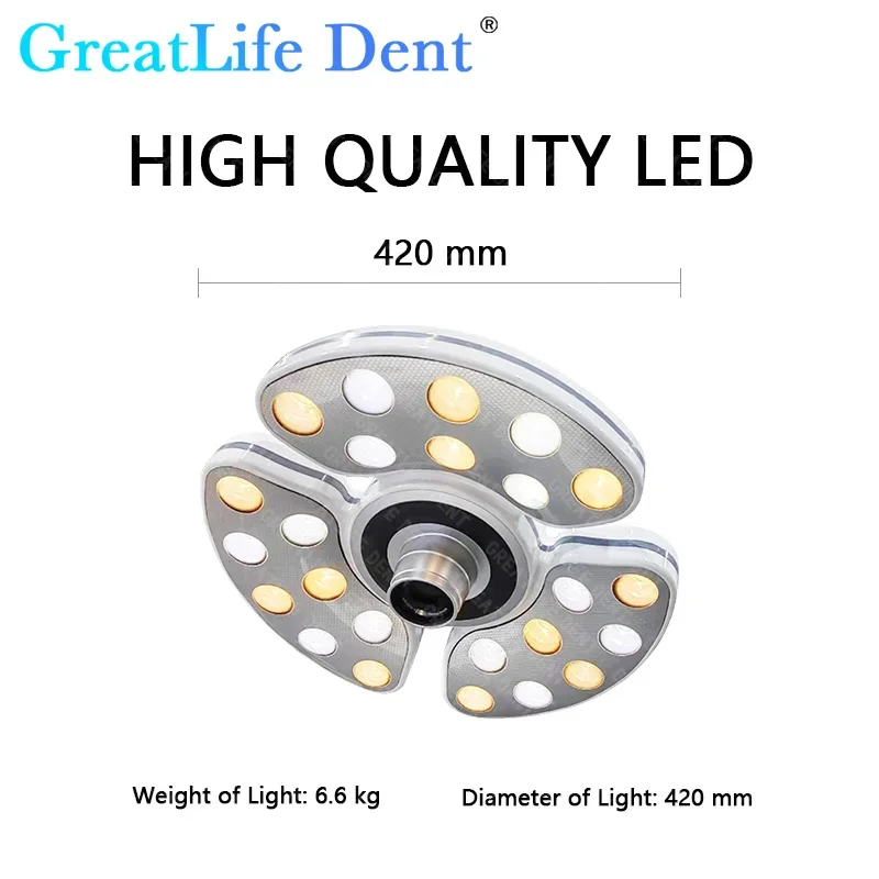 مصباح جراحي LED للأسنان من GreatLife مع مستشعر تشغيل الفم مع نظام تسجيل عالي الدقة 4K مدمج في ضوء مثبت على كرسي الكاميرا