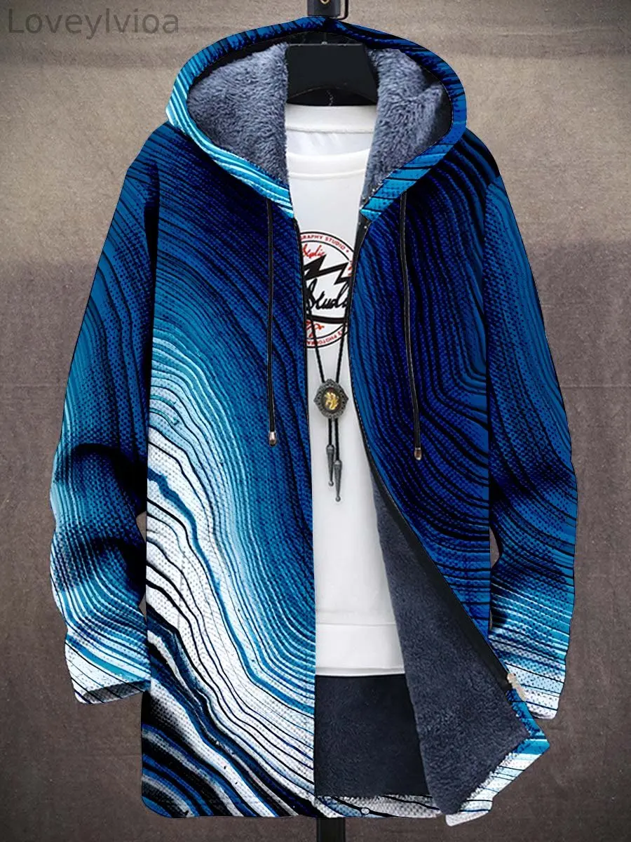 Retro Gradient Art Print Unisex Plush Thick Long-Sleeved Sweater Coat Cardigan Men's Thick Warm Jacket