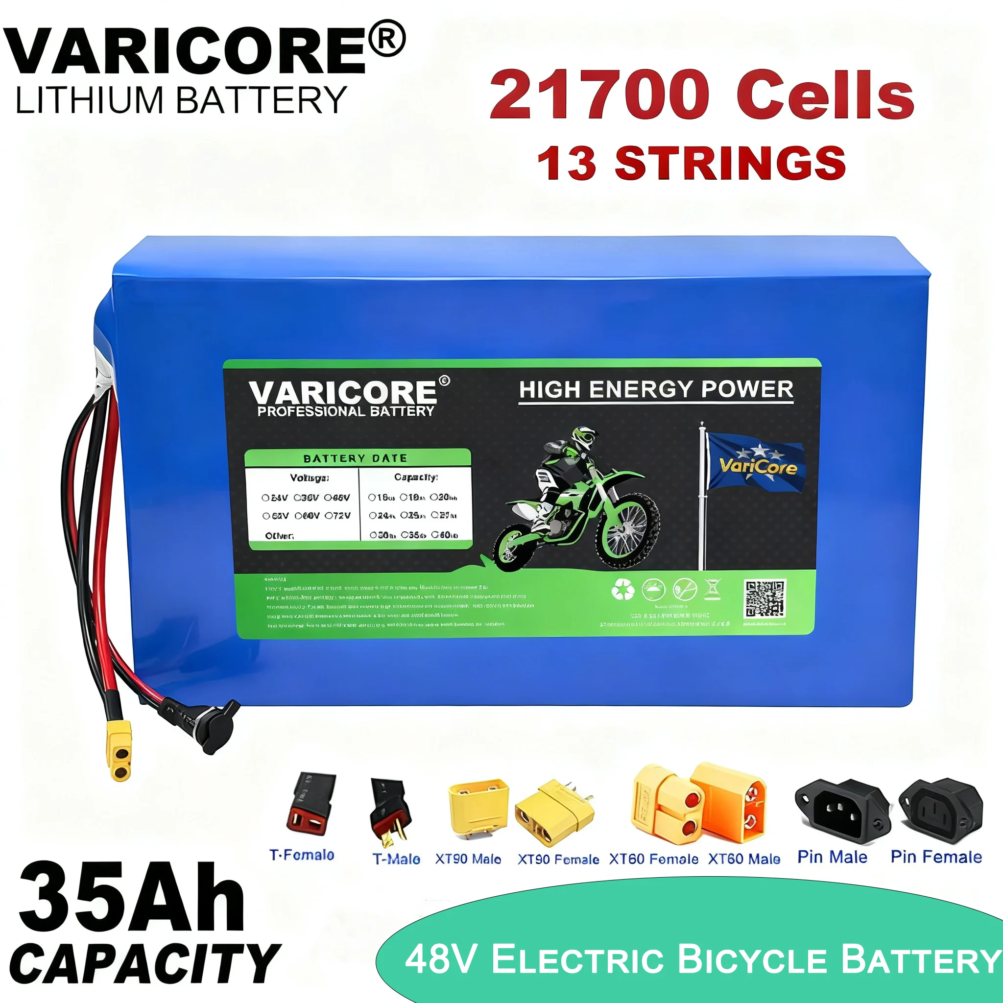 VariCore 13s7p 21700 48V 35Ah Lithium Battery Pack 54.6V 800W 1000W 1200W 1440W Built-in BMS 30A Outdoor Energy Storage Tax-free