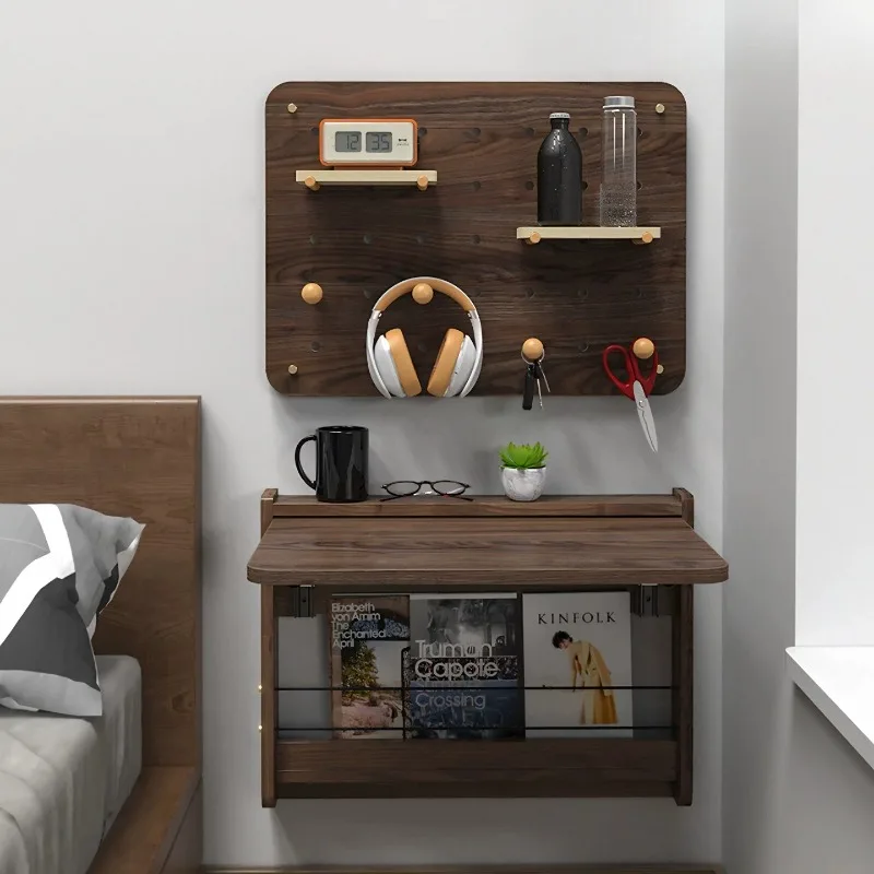 Creative wall-mounted folding table hanging wall hole board shelf wooden combination book compartment learning storage