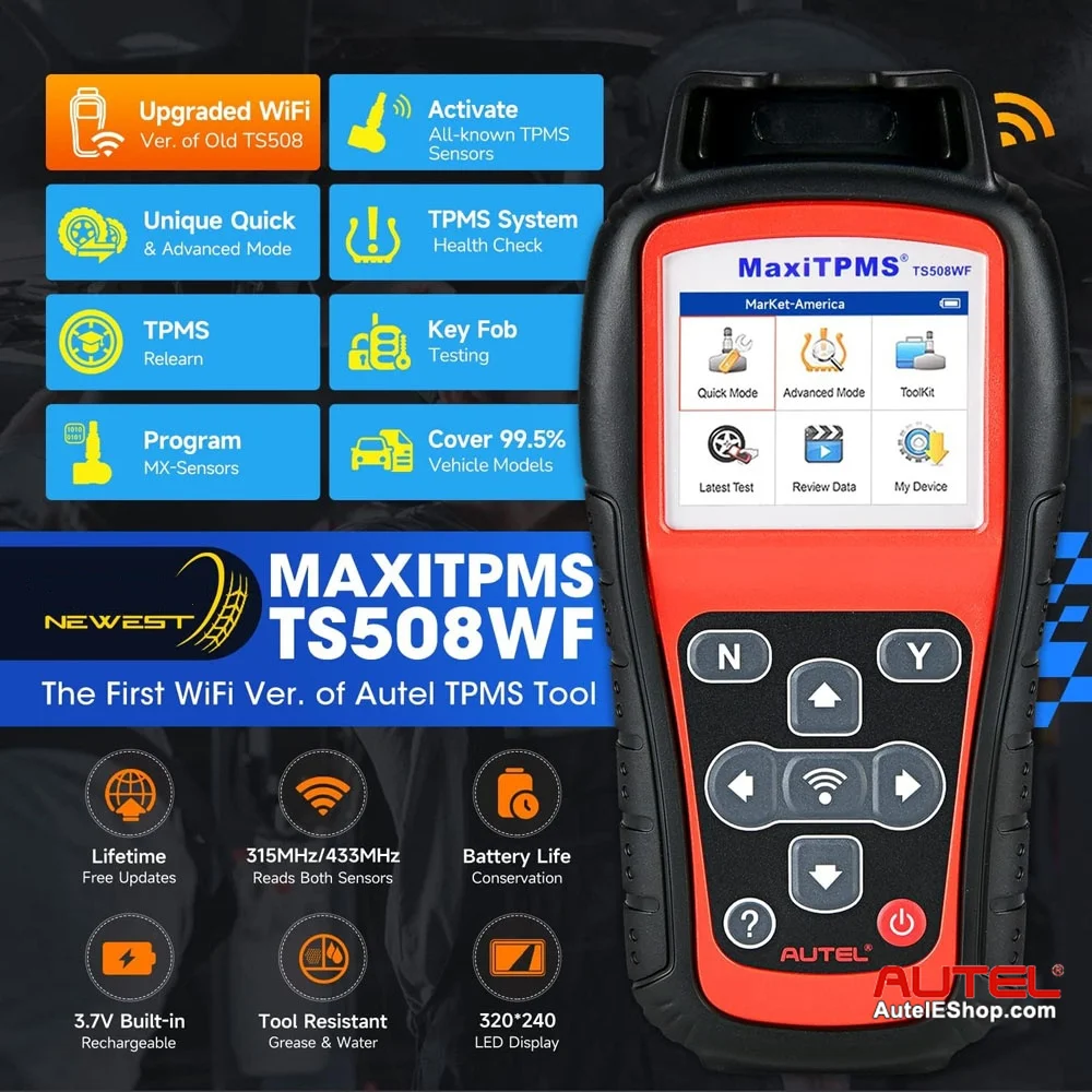 Autel TS508WF WiFi Car TPMS Diagnostic Service Tool Read/Clear DTCs Activate Relearn Sensor Program MX-sensor PK MaxiTPMS TS508