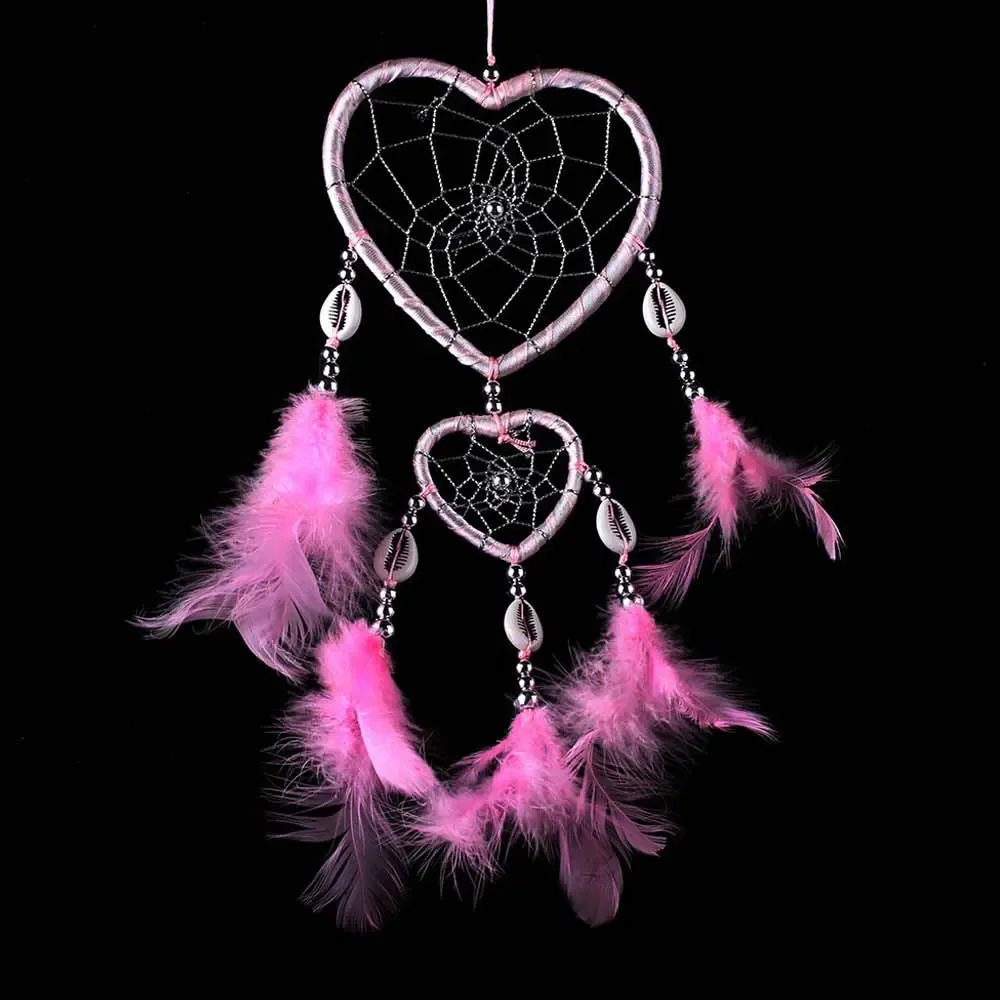 Indian Pink Purple Feather Dreamcatcher Love Wall Hanging Room Decor Handmade Aesthetic Retro Dream Catcher Wind Chime Ornament