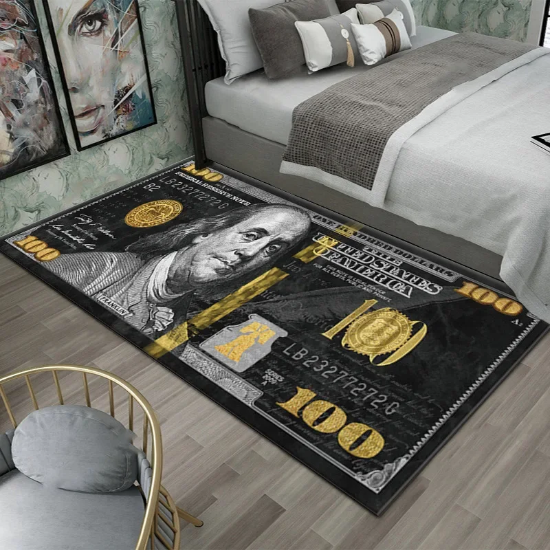 VIKAMA Kreativer Teppich mit Dollar-Aufdruck, rutschfest, für Schlafzimmer, seitlicher Teppich, leicht zu reinigen, für Spielzimmer, Schlafsaal, Bodenmatte, Heimdekoration
