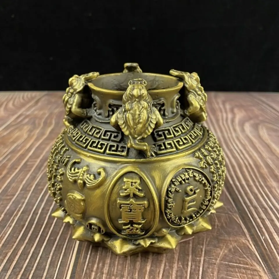 Four-sided golden toad Treasure Bowl  Statue Sculpture Figurines Home Garden Decoration Statues For House ﻿