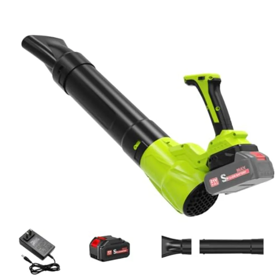 

Аккумуляторная воздуходувка для листьев 5-скоростная с батареей, зарядным устройством и удлиненным соплом, легкая, ручная, мощная электрическая воздуходувка для листьев