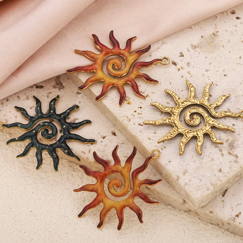

5pcs Stainless Steel Sun Charms Enamel Textured Vintage Gold-plated for DIY Necklace Bracelet Earring Jewelry Making Accessories