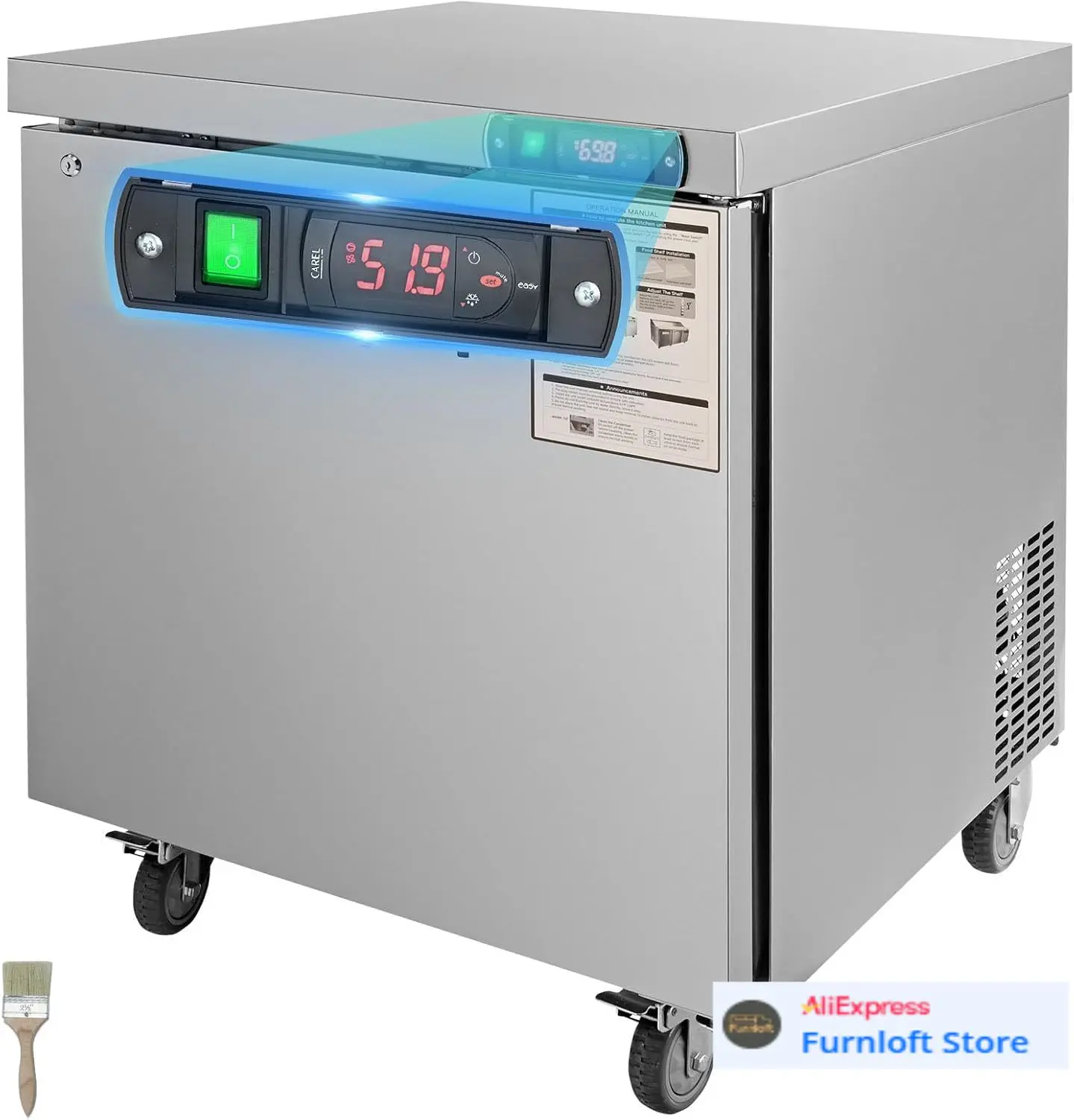28 W Commercial Refrigerator, Undercounter Worktop Refrigerator, 7.4 Cu. Ft Thick Stainless Steel Refrigerated Food Prep