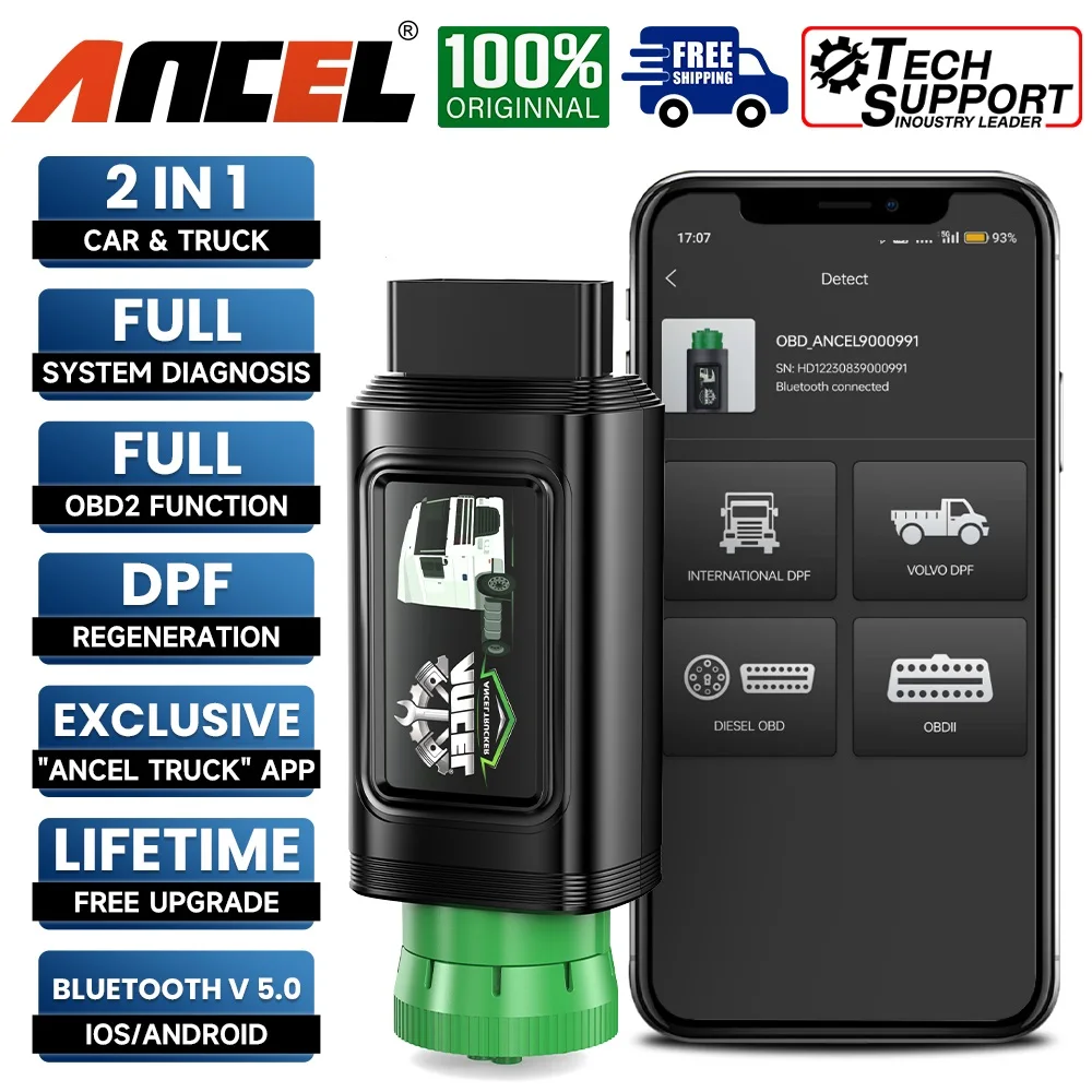 ANCEL HD120 Diesel Heavy Duty Truck Scanner All System D.P.F Regen Diesel Truck Scan Diagnostic Tool for Volvo for International