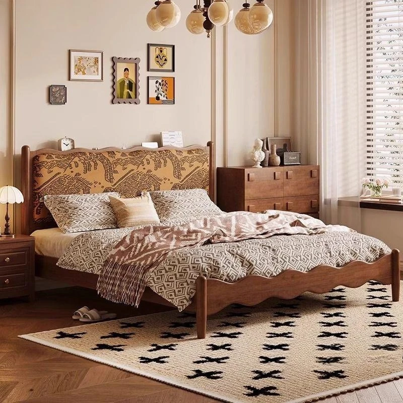 Solid wood 1.8 master bedroom double 1.5 small apartment with wave soft bed