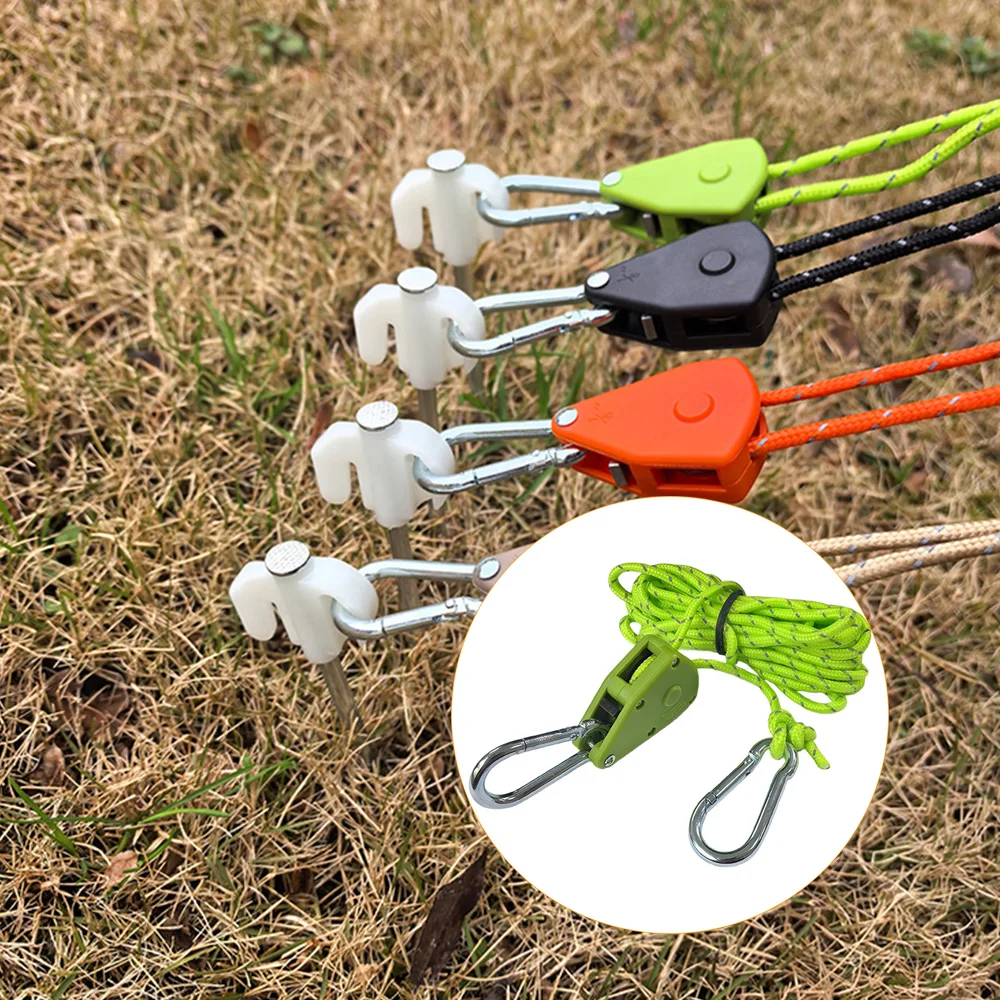 1/6 Stück 4m 4mm Campingzelt-Zurrgurt Windseil-Spanner mit Schnalle, Ratsche und Haken für Markisen – Detail 3